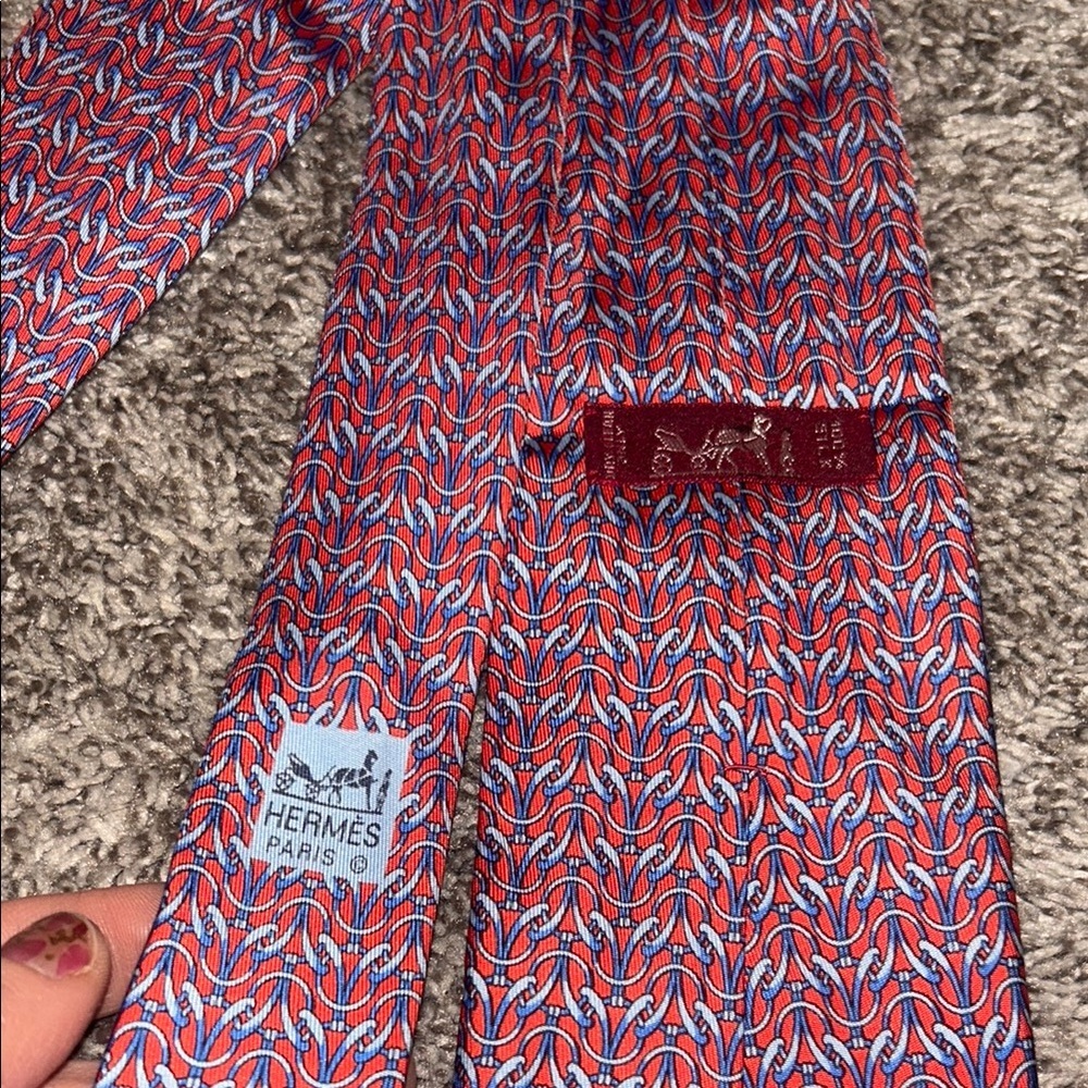 Hermes Paris Silk Tie in Blue and Red